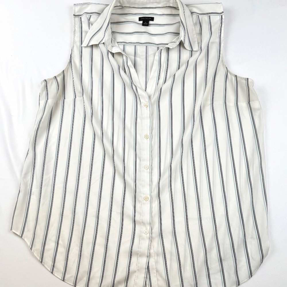 Ann Taylor Striped Sleeveless Button-Down Blouse - XL